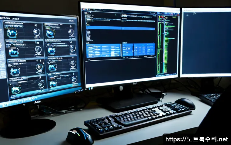 안산시 부팅안됨 - Photorealistic remote IT support workstation in Ansan, South Korea, a desktop computer halted at a d...