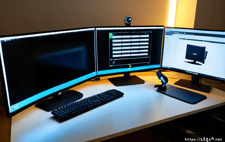 동탄시 STATUS_DISK_WRITE_FAILURE - Photorealistic remote-support workstation in a modern Dongtan apartment office, ultrawide monitor sh...